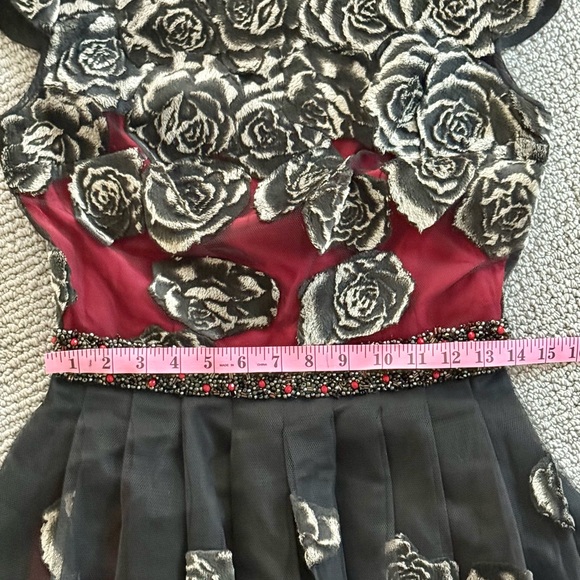 Peggy Jennings COUTURE Black & Red Velvet Roses Emb Dress - Picture 12 of 12